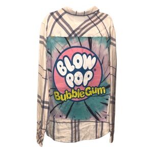 Blue, White, & Pink Plaid Shirt W/ Blow Pop Back Patch